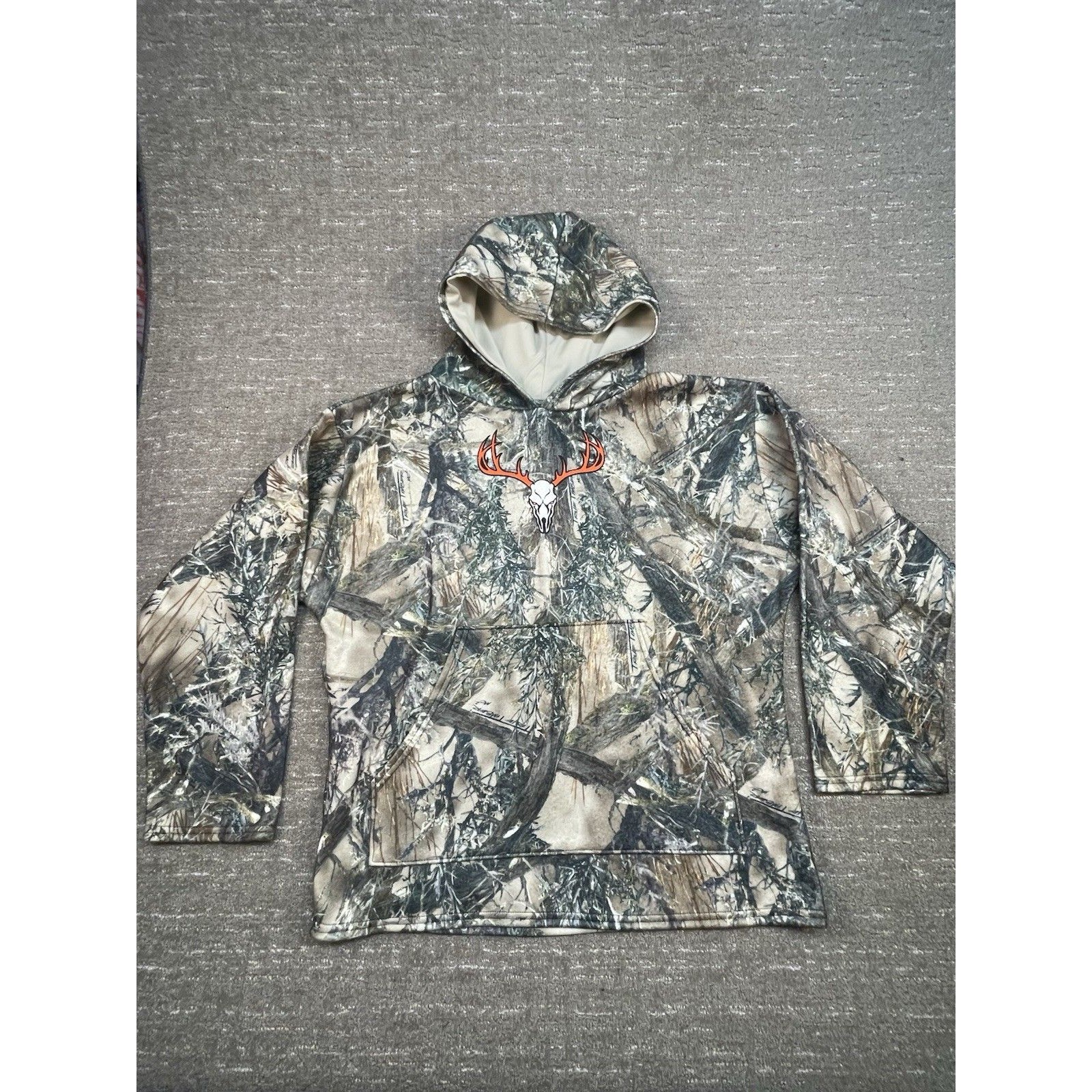 Men’s Large L Camouflage Fleece Hoodie Skull Green Hunting Deer